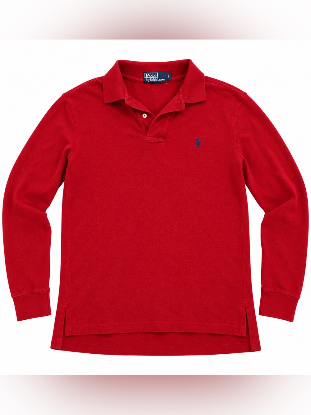 Polo by Ralph Lauren Boys' Red Long Sleeve Polo with Navy Pony